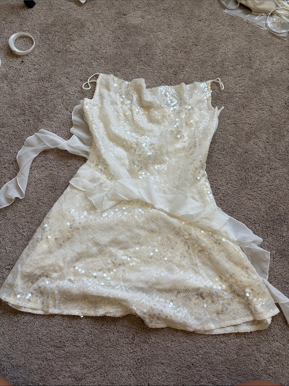 SHEIN Ivory Sequin Strapless Formal Dress with Chiffon Sash